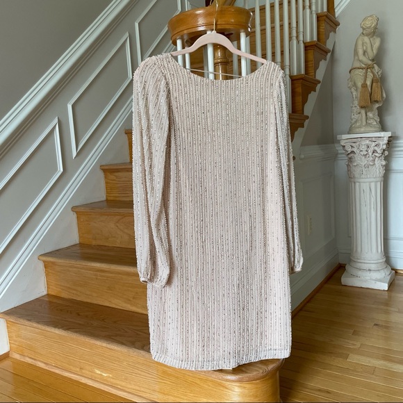 ONE33 SOCIAL Open-Back Beaded Shift Dress - Cocktail Formal Dress - peach ivory - Picture 5 of 16